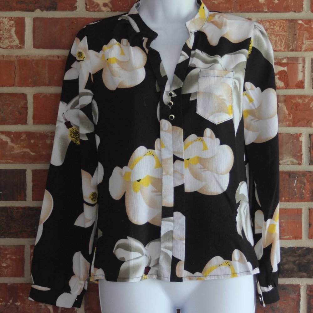 Women's V Neck Floral Pullover Blouse XL